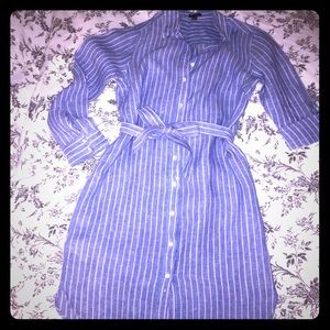 Ann Taylor Striped Linen Shirt Dress
